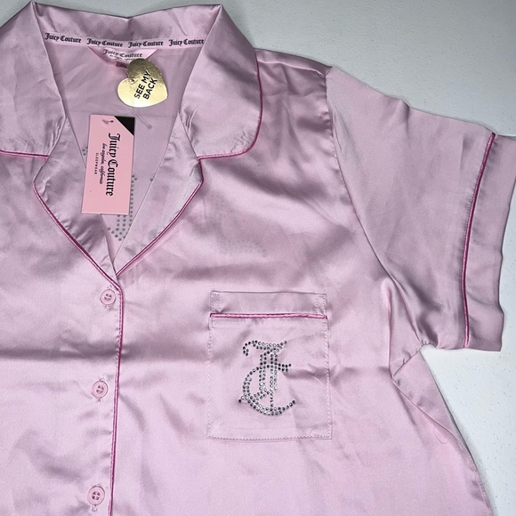 Nwt juicy couture baby pink satin pajamas set with rhinestone logo size M - Picture 7 of 11